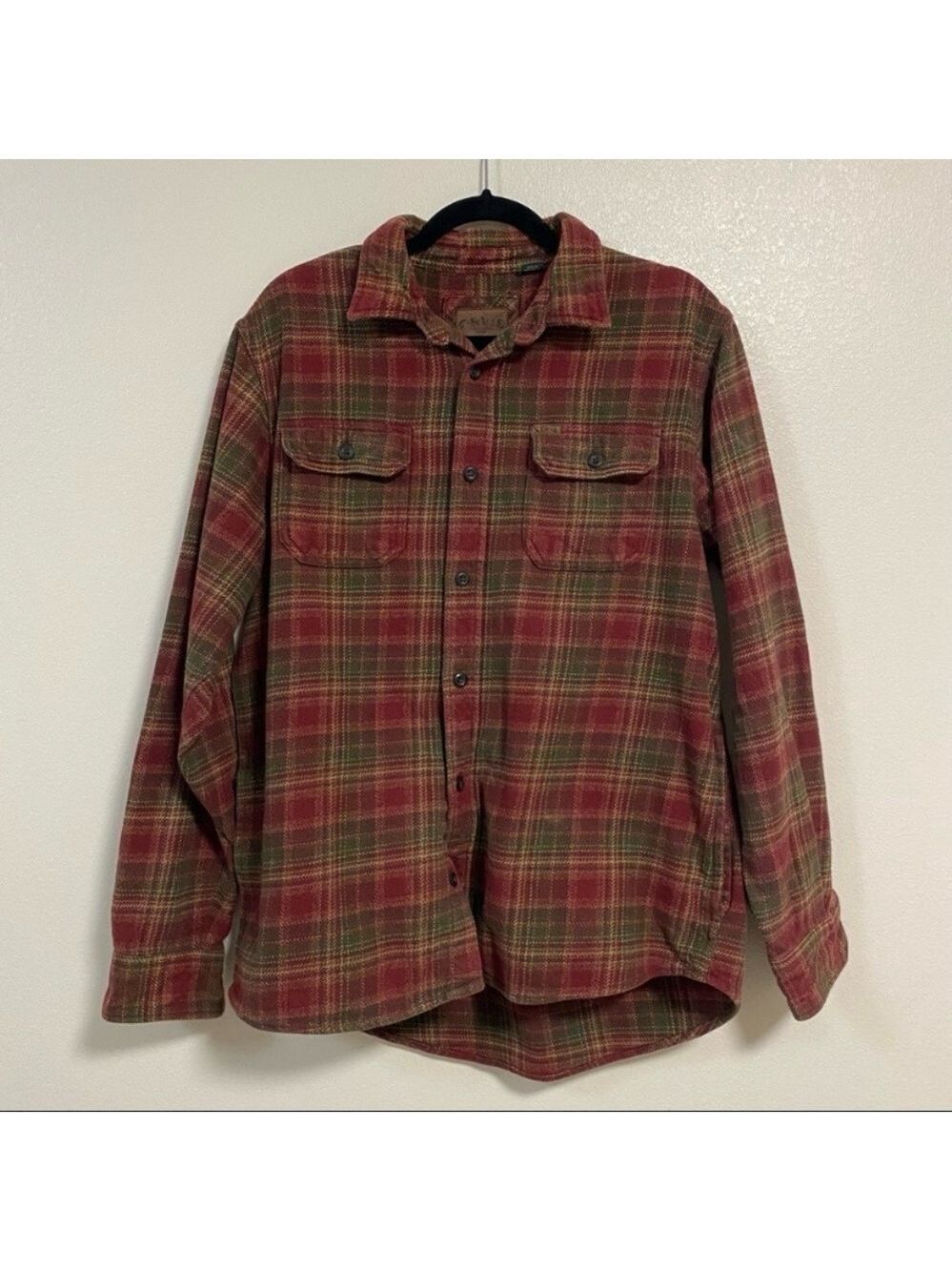 Orvis Big Bear Heavy Weight Flannel button up Red Green Plaid mens Size Medium
